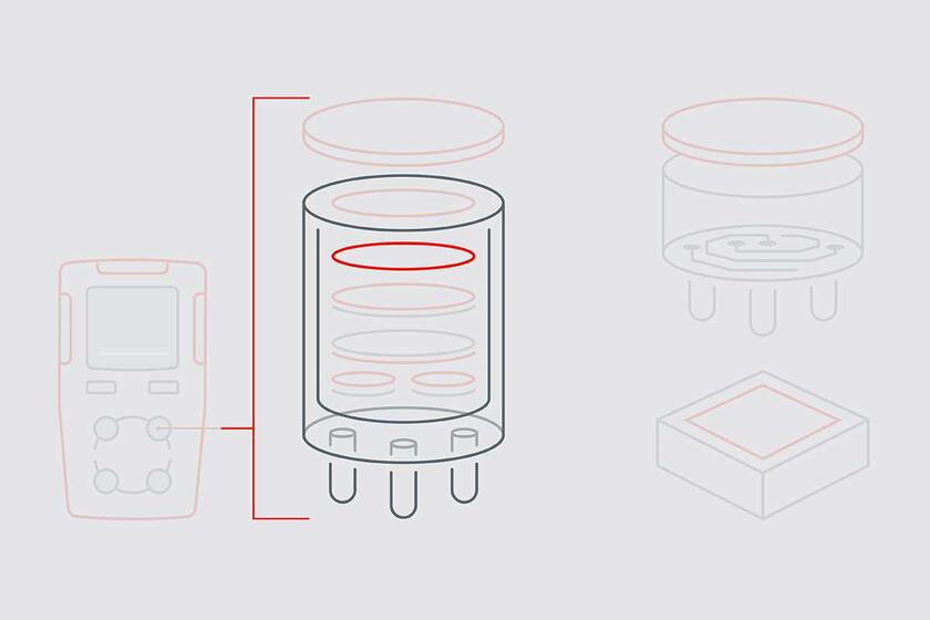 Infographic highlights the sealing ring that is used as an additional seal within the EC gas sensor stack.